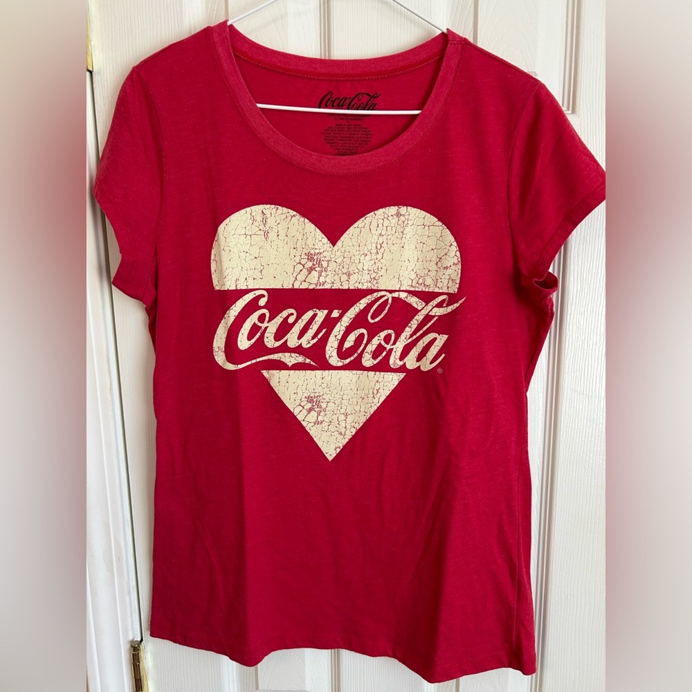 Coca-Cola Women’s Short Sleeve Red Tee with Heart Graphic